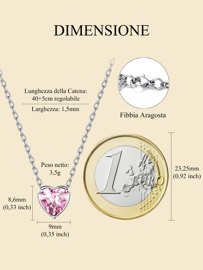 Silver Necklace for Women 925 Sterling Silver Birthstone Love Heart Necklace
