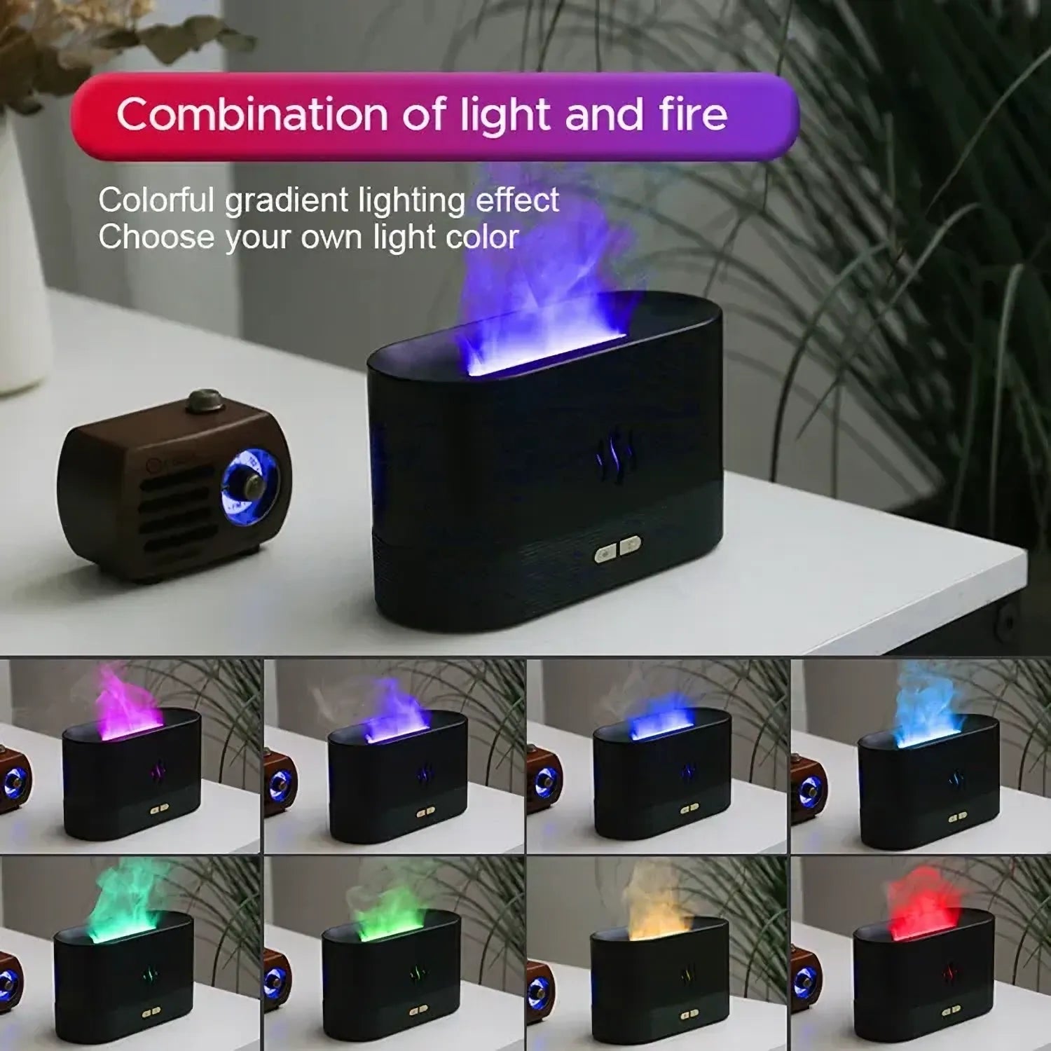 Humidifier,Ultrasonic Cool Mist Humidifier with 7 Colors Flame Lights,Essential Oil Diffuser,For Room,White