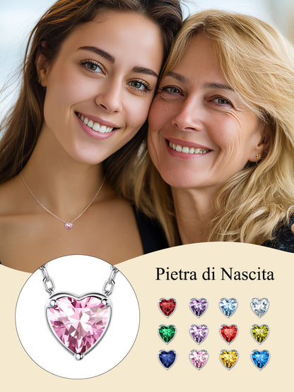 Silver Necklace for Women 925 Sterling Silver Birthstone Love Heart Necklace