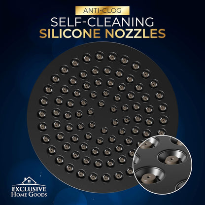 Rainfall Shower Head - 6" High Pressure Shower Heads 2.5 GPM Matte Black Shower Head with Anti-Clog 90 Rubber Jets - 360° Rotation Adjustable Shower Head - Rustproof Bathroom Shower Head