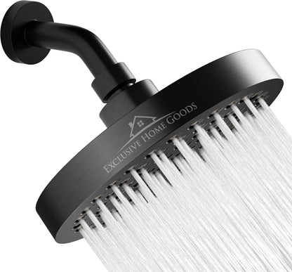 Rainfall Shower Head - 6" High Pressure Shower Heads 2.5 GPM Matte Black Shower Head with Anti-Clog 90 Rubber Jets - 360° Rotation Adjustable Shower Head - Rustproof Bathroom Shower Head