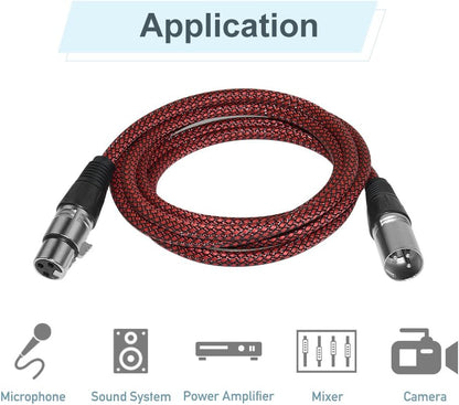 XLR Cable 100Ft Male to Female, Microphone 3 Pin Nylon Braided Balanced Mic DMX Patch Cord with Oxygen-Free Copper Conductors