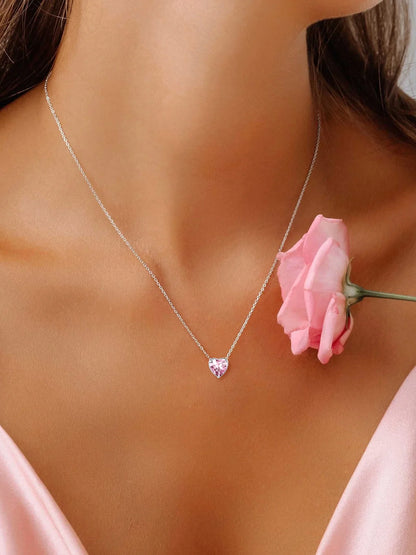 Silver Necklace for Women 925 Sterling Silver Birthstone Love Heart Necklace