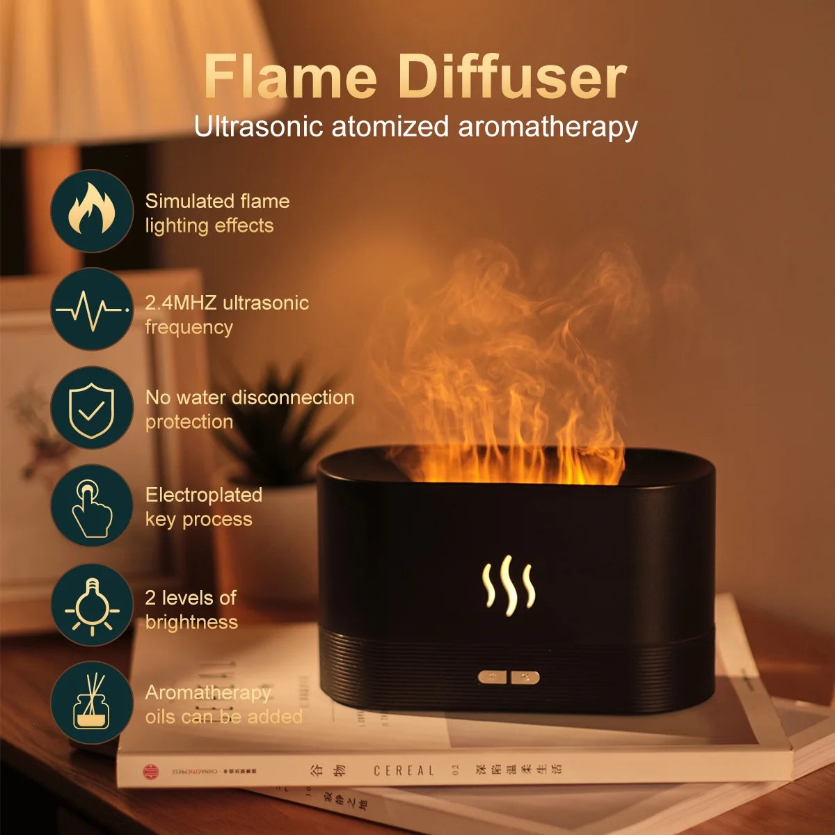 Humidifier,Ultrasonic Cool Mist Humidifier with 7 Colors Flame Lights,Essential Oil Diffuser,For Room,White