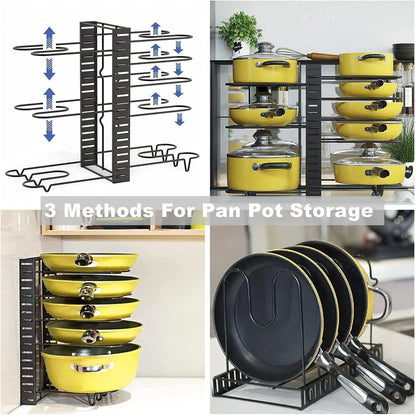 (5 Pack)  Pot Organizer Rack 8 Tiers Pots and Pans Organizer, Pot Lid Organizer for Kitchen Cabinet Cookware Organizers and Storage,Upgraded
